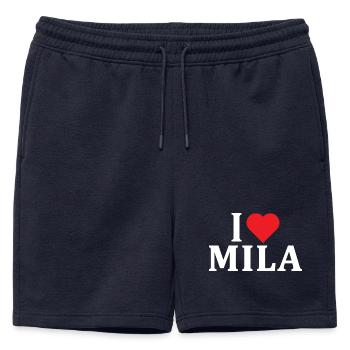 T-Shirt Name I love Mila T-Shirt Geschenkidee - Männer Premium Organic Sweatshorts - Navy - Vorne - AI Model Male 178 light (178cm)