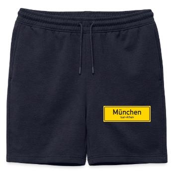 Panneau de nom de lieu de Munich Allemagne - Short de survêtement homme premium - bleu marine - Devant - AI Model Male 178 light (178cm)