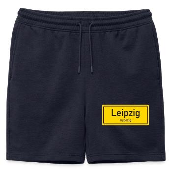 Leipzig place name germany - Mens' Premium Organic Sweatshorts - navy - Front - AI Model Male 178 light (178cm)