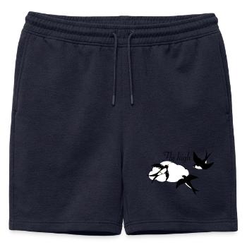 Stylish swallows in flight with cloud - Mens' Premium Organic Sweatshorts - navy - Front - AI Model Male 178 light (178cm)