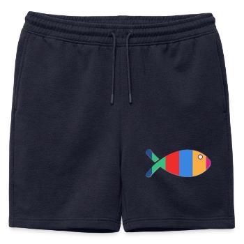 FISH. MEMORY. SARDINE. APRIL FOOL. SEA - Mens' Premium Organic Sweatshorts - navy - Front - AI Model Male 178 light (178cm)