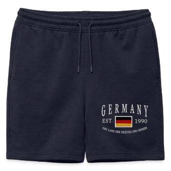 Germany Patch Emblem 1990 - Mens' Premium Organic Sweatshorts - navy - Front - AI Model Male 178 light (178cm)