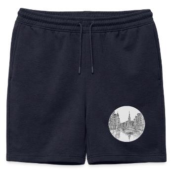 Hamburg Speicherstadt – Dessins classiques au crayon - Short de survêtement homme premium - bleu marine - Devant - AI Model Male 178 light (178cm)