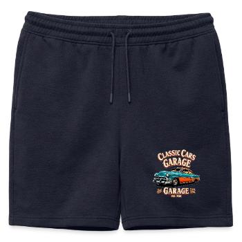 Classic Cars Garage Print - Mens' Premium Organic Sweatshorts - navy - Front - AI Model Male 178 light (178cm)