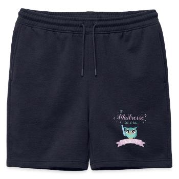 Hibou Maîtresse Chouette Illustration - Short de survêtement homme premium - bleu marine - Devant - AI Model Male 178 light (178cm)