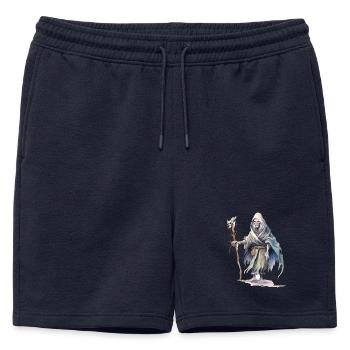 Nécromancien avec cape et bâton de crâne - Short de survêtement homme premium - bleu marine - Devant - AI Model Male 178 light (178cm)