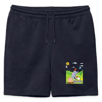 Défilé d’animaux fantaisiste dans des pastels vibrants - Short de survêtement homme premium - bleu marine - Devant - AI Model Male 178 light (178cm)
