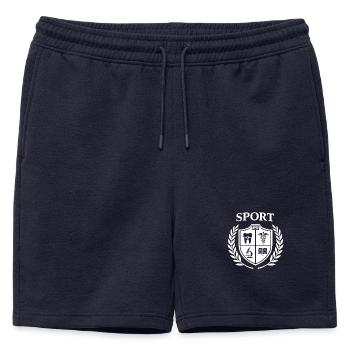 logo_sport_white_on_transparent - Mens' Premium Organic Sweatshorts - navy - Front - AI Model Male 178 light (178cm)