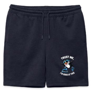 Cool Penguin Inline Skater Comic Saying - Mens' Premium Organic Sweatshorts - navy - Front - AI Model Male 178 light (178cm)