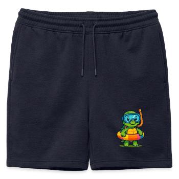 Tortue ludique en tenue de plongée avec tuba - Short de survêtement homme premium - bleu marine - Devant - AI Model Male 178 light (178cm)