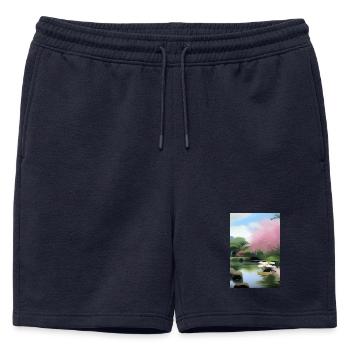 Jardin zen chinois - Short de survêtement homme premium - bleu marine - Devant - AI Model Male 178 light (178cm)