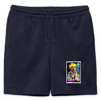 Unusual bird figure doll with punk style - Mens' Premium Organic Sweatshorts - navy - Front - AI Model Male 178 light (178cm)