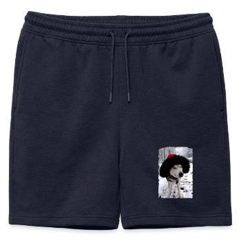 Sled dog with Christmas hat - Mens' Premium Organic Sweatshorts - navy - Front - AI Model Male 178 light (178cm)