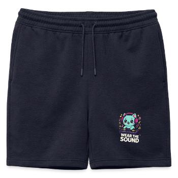 Wear The Sound – Chat DJ kawaii - Short de survêtement homme premium - bleu marine - Devant - AI Model Male 178 light (178cm)