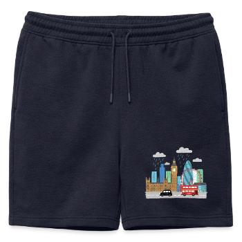 Dessins animés du Big Ben Skyline de Londres - Short de survêtement homme premium - bleu marine - Devant - AI Model Male 178 light (178cm)