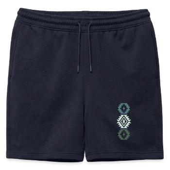 Design ethnique géométrique dans les tons bleus et verts - Short de survêtement homme premium - bleu marine - Devant - AI Model Male 178 light (178cm)