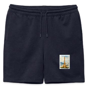 Watercolour Eiffel Tower Skyline Art - Mens' Premium Organic Sweatshorts - navy - Front - AI Model Male 178 light (178cm)