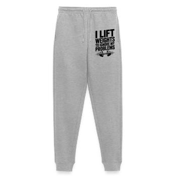 Weightlifting funny saying muscle building - Women's Premium Organic Joggers - heather grey - Front - Selfina (174cm)