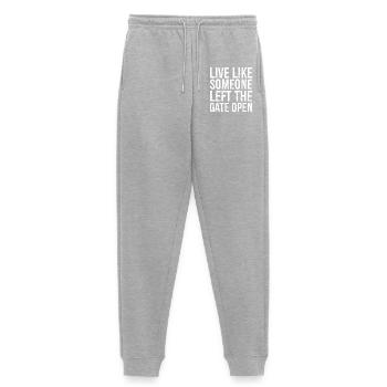 Lebe, als hätte jemand das Tor offen gelassen - Frauen Premium Bio Jogginghose - Grau meliert - Vorne - Selfina (174cm)