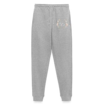 Ich bin voller Wert - Blumenkranz - Zur Geburt - Frauen Premium Bio Jogginghose - Grau meliert - Vorne - Selfina (174cm)