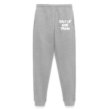 shut up and train - Women's Premium Organic Joggers - heather grey - Front - Selfina (174cm)