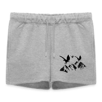 Les oiseaux volent au-dessus des montagnes - Short de survêtement femme premium - gris chiné - Devant - AI Model Female 172 light (172cm)