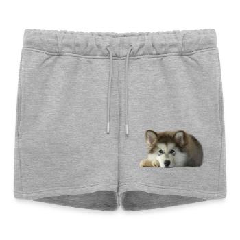 Chiot malamute Maia - Short de survêtement femme premium - gris chiné - Devant - AI Model Female 172 light (172cm)