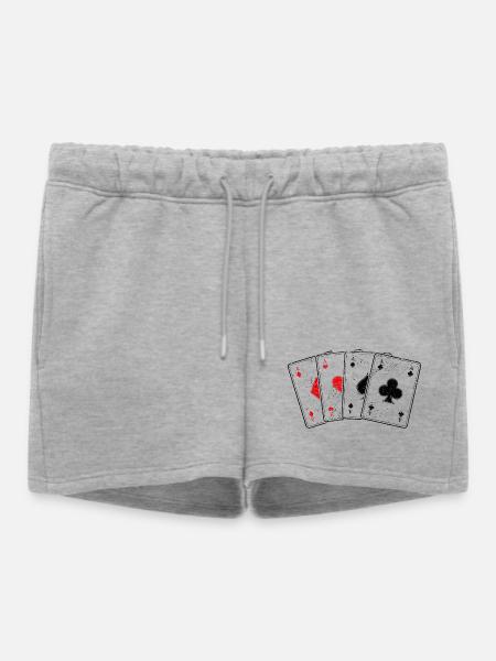 Karo- Herz- Pik- Kreuz-As Kartenspiel Poker Profi - Frauen Premium Organic Sweatshorts - Grau meliert