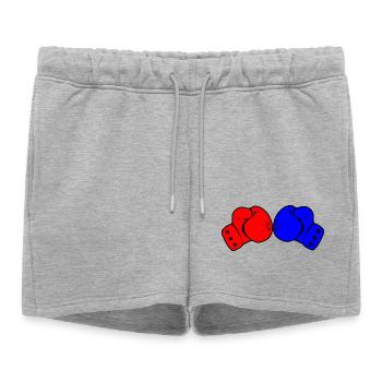 Deux gants de boxe rouge et bleu - Short de survêtement femme premium - gris chiné - Devant - AI Model Female 172 light (172cm)