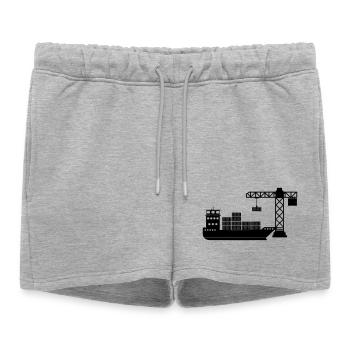 Bateau porte-conteneurs maritime avec déchargement de grue - Short de survêtement femme premium - gris chiné - Devant - AI Model Female 172 light (172cm)