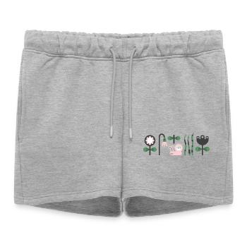 Escargot rose affamé avec des fleurs - Short de survêtement femme premium - gris chiné - Devant - AI Model Female 172 light (172cm)