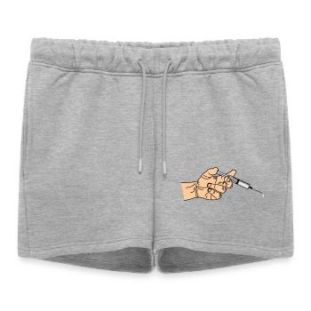 Seringue avec goutte à goutte sortant dans la main - Short de survêtement femme premium - gris chiné - Devant - AI Model Female 172 light (172cm)
