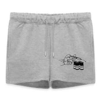 Main avec seringue et bocaux de vaccination - Short de survêtement femme premium - gris chiné - Devant - AI Model Female 172 light (172cm)