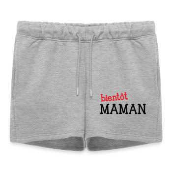 bientôt Maman ! Cadeau de grossesse - Short de survêtement femme premium - gris chiné - Devant - AI Model Female 172 light (172cm)