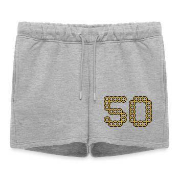 50. 50 ANS. 50e ANNIVERSAIRE. ANNIVERSAIRE 50 ANS. - Short de survêtement femme premium - gris chiné - Devant - AI Model Female 172 light (172cm)