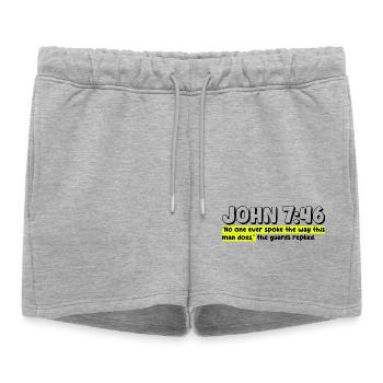 Jean 7:46 | Citation de la Bible - Short de survêtement femme premium - gris chiné - Devant - AI Model Female 172 light (172cm)