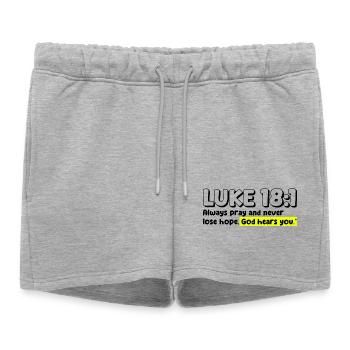 Luc 18:1 | Citation de la Bible - Short de survêtement femme premium - gris chiné - Devant - AI Model Female 172 light (172cm)