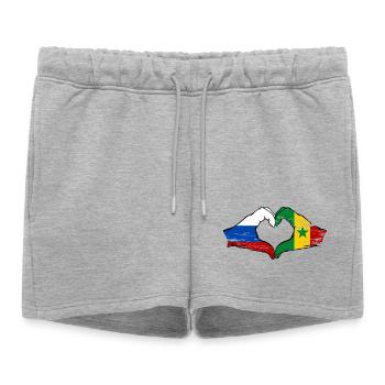 Russie Sénégal Drapeau Mains Coeur Forme Utilisé - Short de survêtement femme premium - gris chiné - Devant - AI Model Female 172 light (172cm)