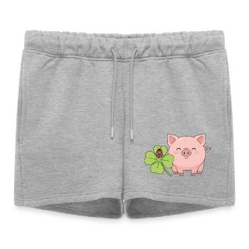 Cochon porte-chanceux Trèfle Coccinelle - Short de survêtement femme premium - gris chiné - Devant - AI Model Female 172 light (172cm)