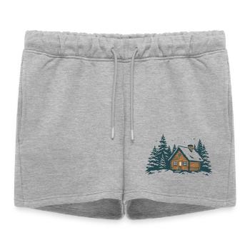 Winter Forest Hut - Women’s Premium Organic Sweatshorts - heather grey - Front - AI Model Female 172 light (172cm)