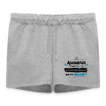 Amoureux d'une informaticienne ! humour geek - Short de survêtement femme premium - gris chiné - Devant - AI Model Female 172 light (172cm)