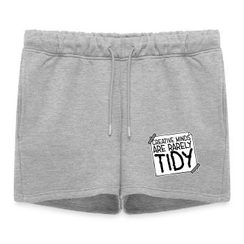 Les esprits créatifs sont rarement bien rangés Logo créatif drôle - Short de survêtement femme premium - gris chiné - Devant - AI Model Female 172 light (172cm)