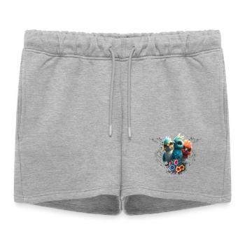 Le gang de l’oiseau heureux - Short de survêtement femme premium - gris chiné - Devant - AI Model Female 172 light (172cm)