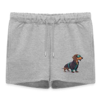 Chien cyberpunk en combinaison technique - Short de survêtement femme premium - gris chiné - Devant - AI Model Female 172 light (172cm)
