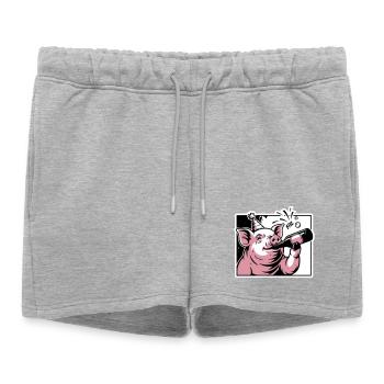 Cochon avec bouteille de fête et de célébration - Short de survêtement femme premium - gris chiné - Devant - AI Model Female 172 light (172cm)