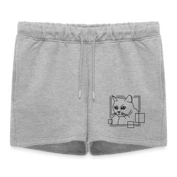 Chat en forme géométrique - Conception d’art au trait - Short de survêtement femme premium - gris chiné - Devant - AI Model Female 172 light (172cm)