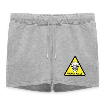 panneau danger travailler tue avec un crâne casqué - Short de survêtement femme premium - gris chiné - Devant - AI Model Female 172 light (172cm)