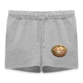 Chaton nid endormi - Short de survêtement femme premium - gris chiné - Devant - AI Model Female 172 light (172cm)