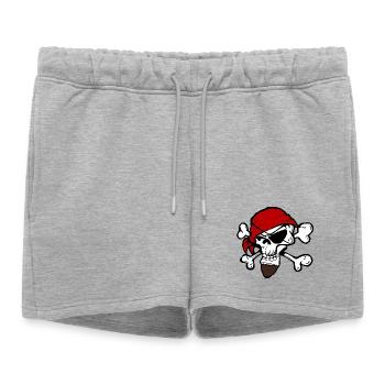 Tête de squelette de pirate avec bandana rouge - Short de survêtement femme premium - gris chiné - Devant - AI Model Female 172 light (172cm)