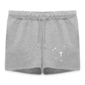 Croix minimaliste dans le ciel étoilé - Short de survêtement femme premium - gris chiné - Devant - AI Model Female 172 light (172cm)